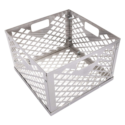 Oklahoma Joe's firebox basket in stainless steel for even heat distribution.