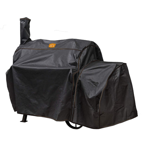 Oklahoma Joe's Highland Offset Smoker Cover front view protects the grill from rain and sun.