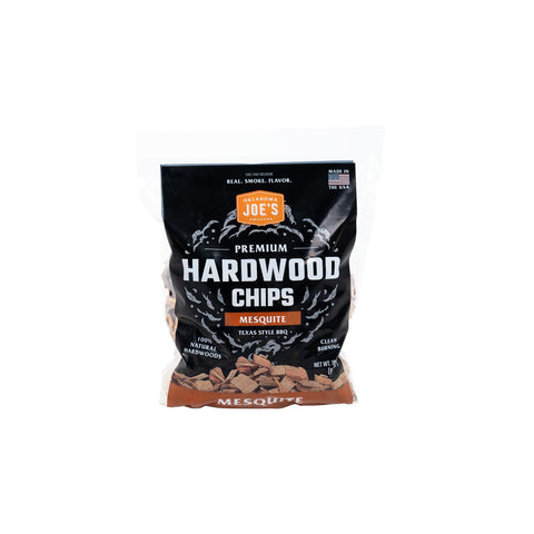 Oklahoma Joe's Mesquite wood chips in bag for clean burn and flavor
