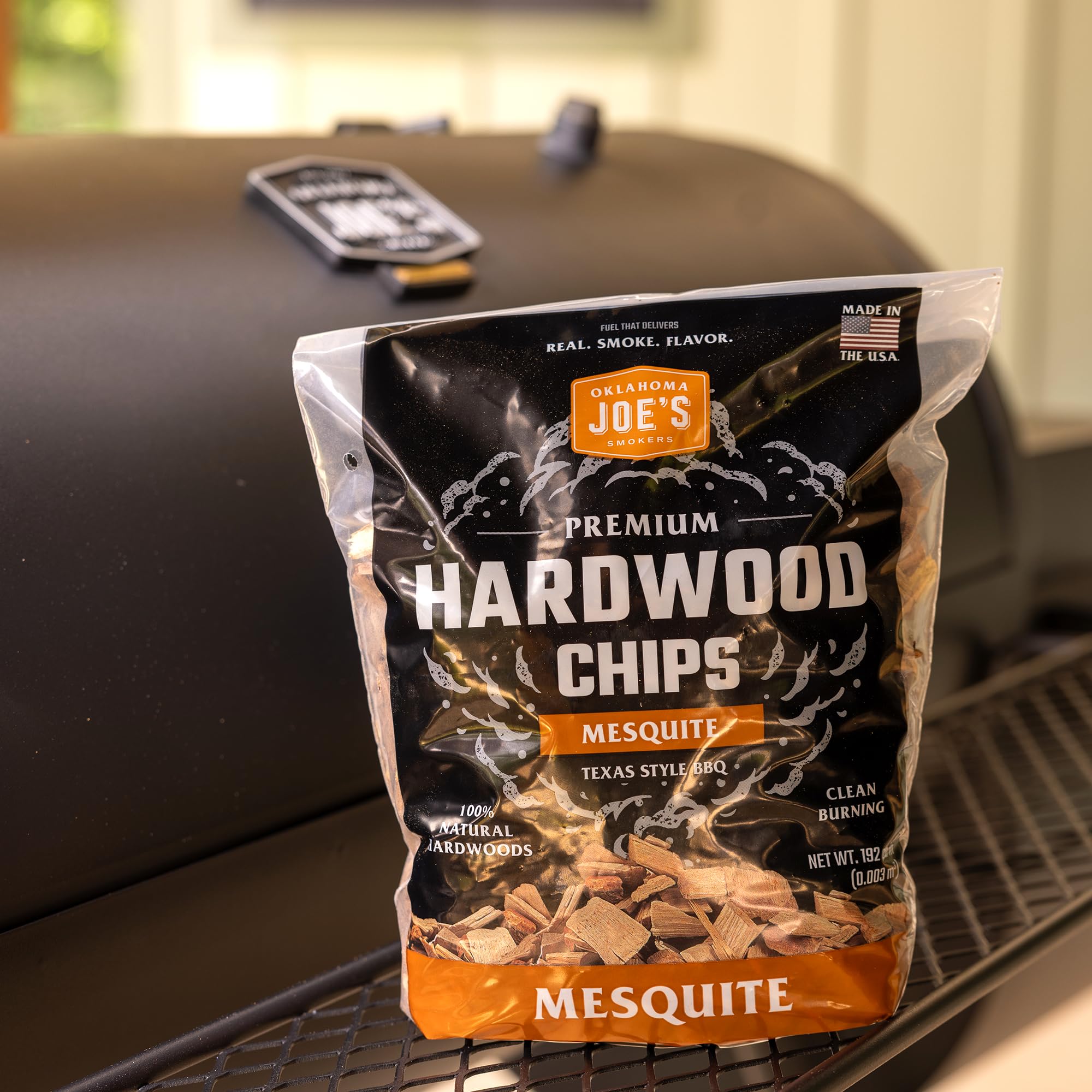 Oklahoma Joe's Mesquite wood chips—American-made, clean burn, reliable smoke