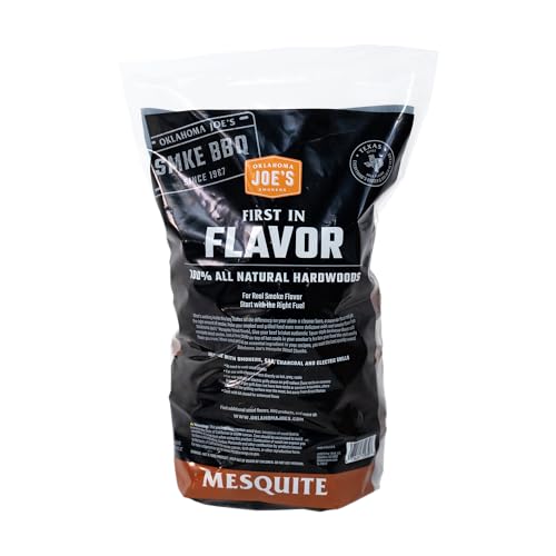 Oklahoma Joe's Mesquite Wood Chunks bag back shows size and usage guidance.