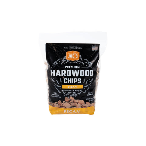 Oklahoma Joe's pecan wood chips bag front for authentic backyard smoke flavor