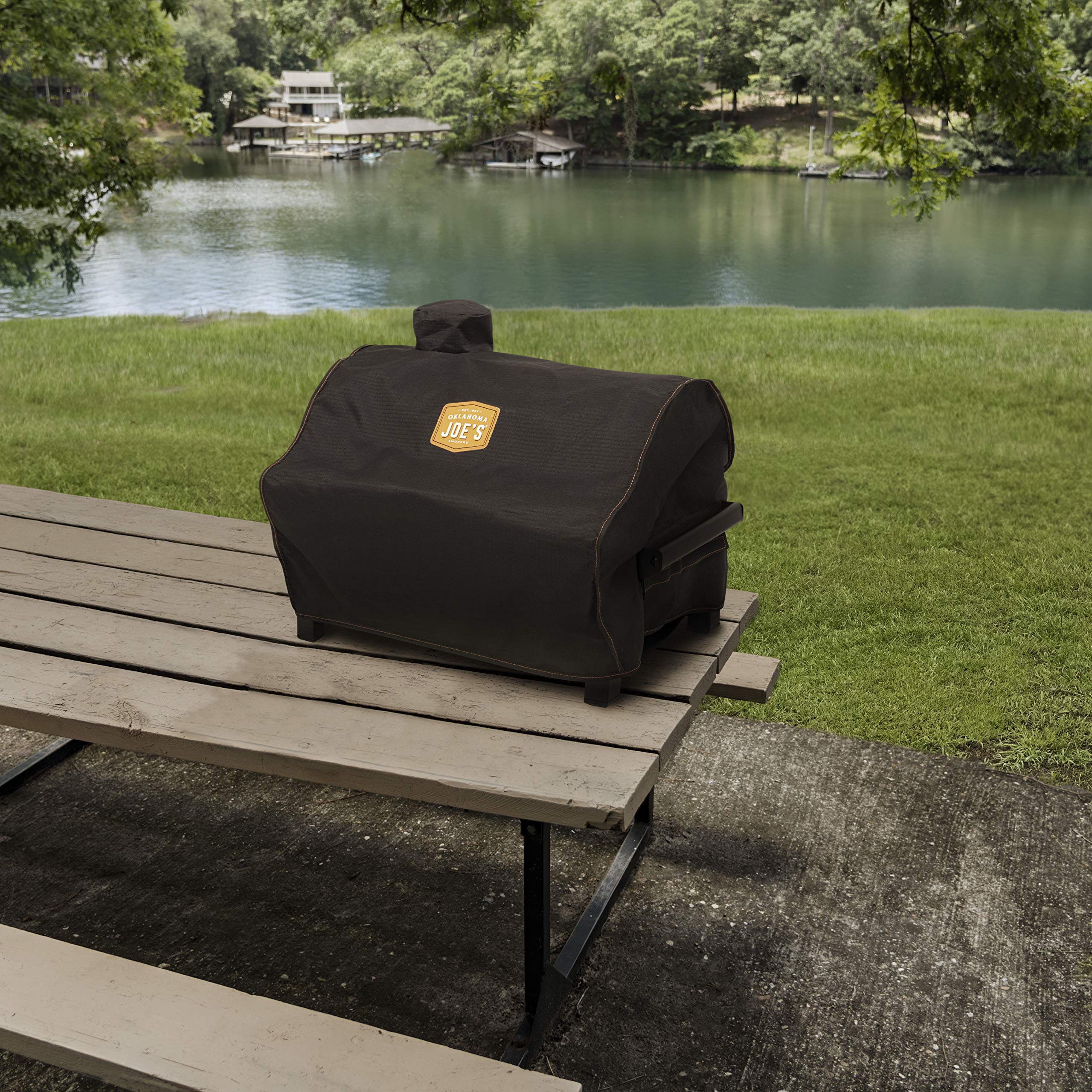 Oklahoma Joe's Rambler tabletop cover cleaning is easy with soap and warm water