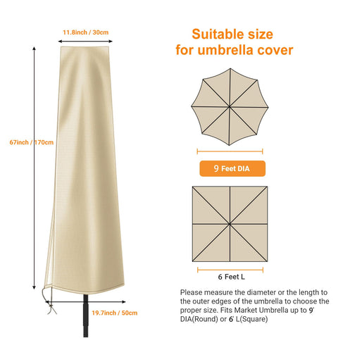 OKPOW umbrella cover bottom drawstring resists wind and keeps fit secure