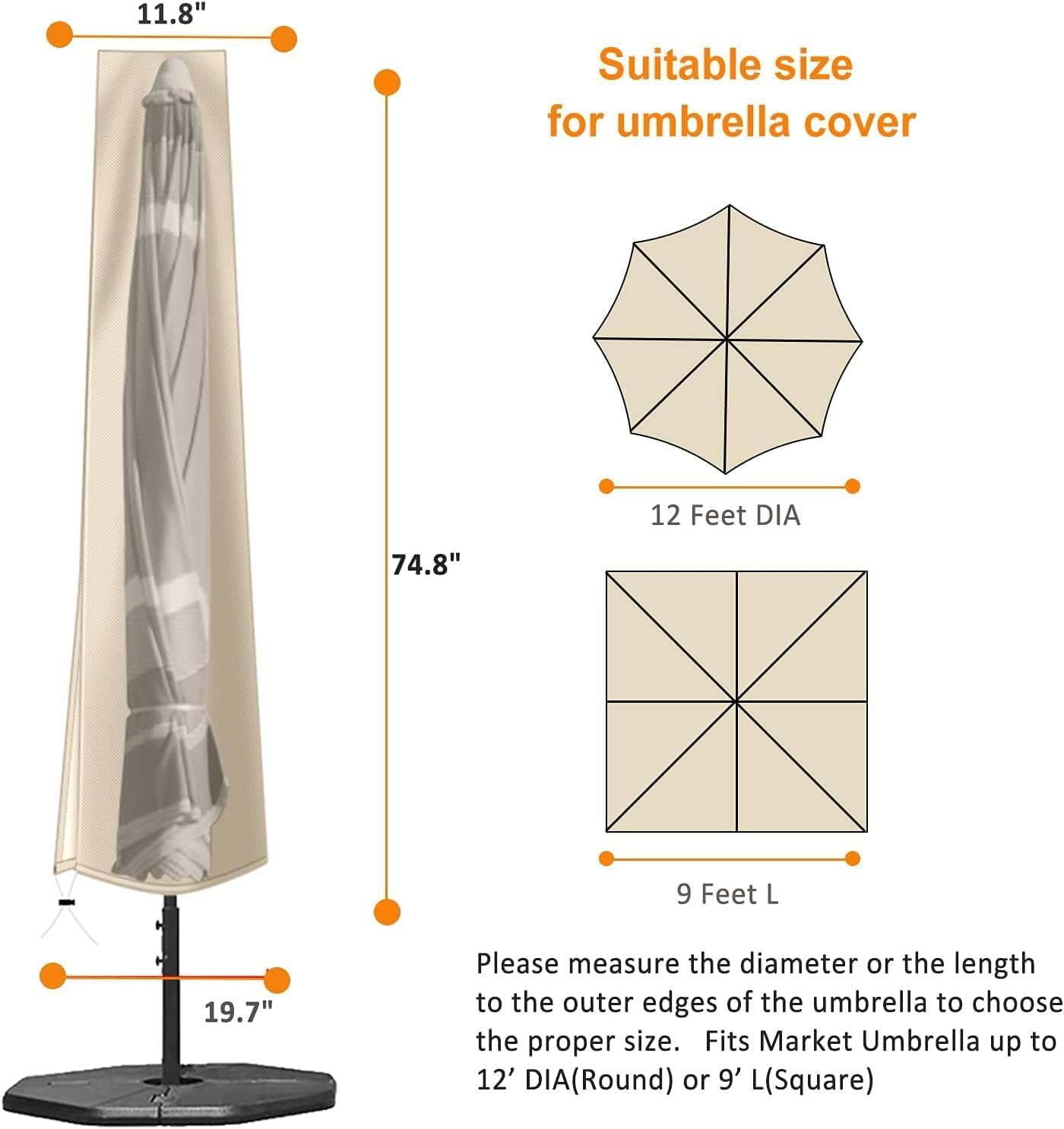 OKPOW umbrella cover waterproof surface keeps rain from soaking the canopy.