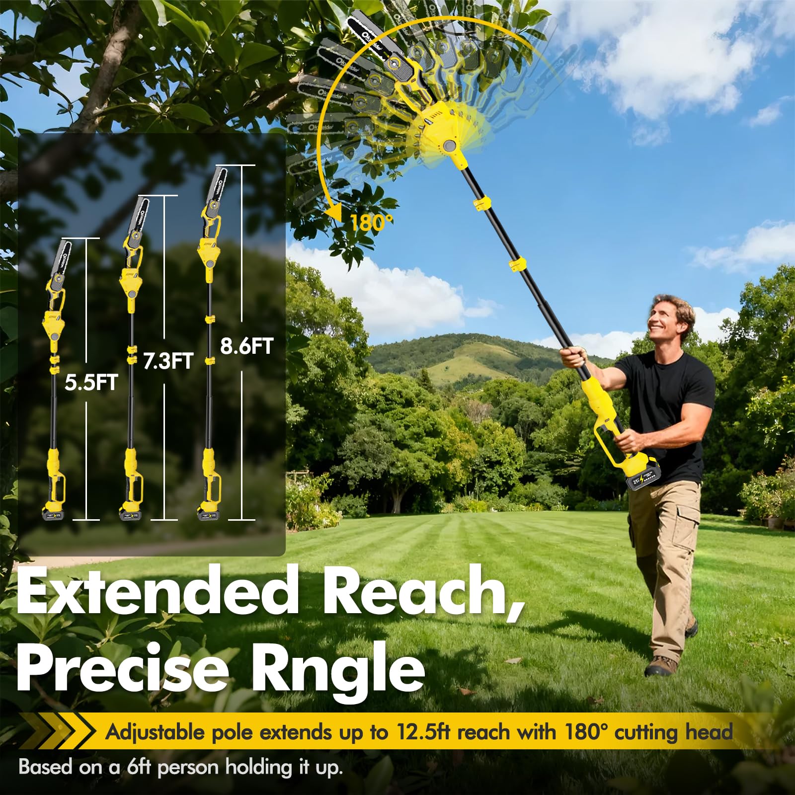 900W brushless motor delivers fast, smooth cuts through thick limbs.