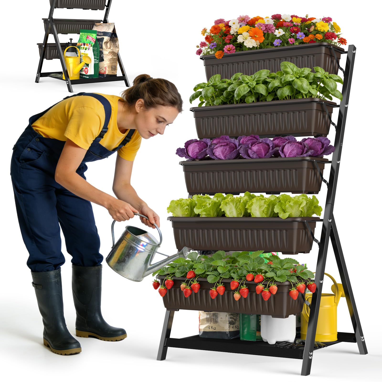Olaiti 5-tier vertical garden bed assembly shows compact balcony footprint for balcony planting