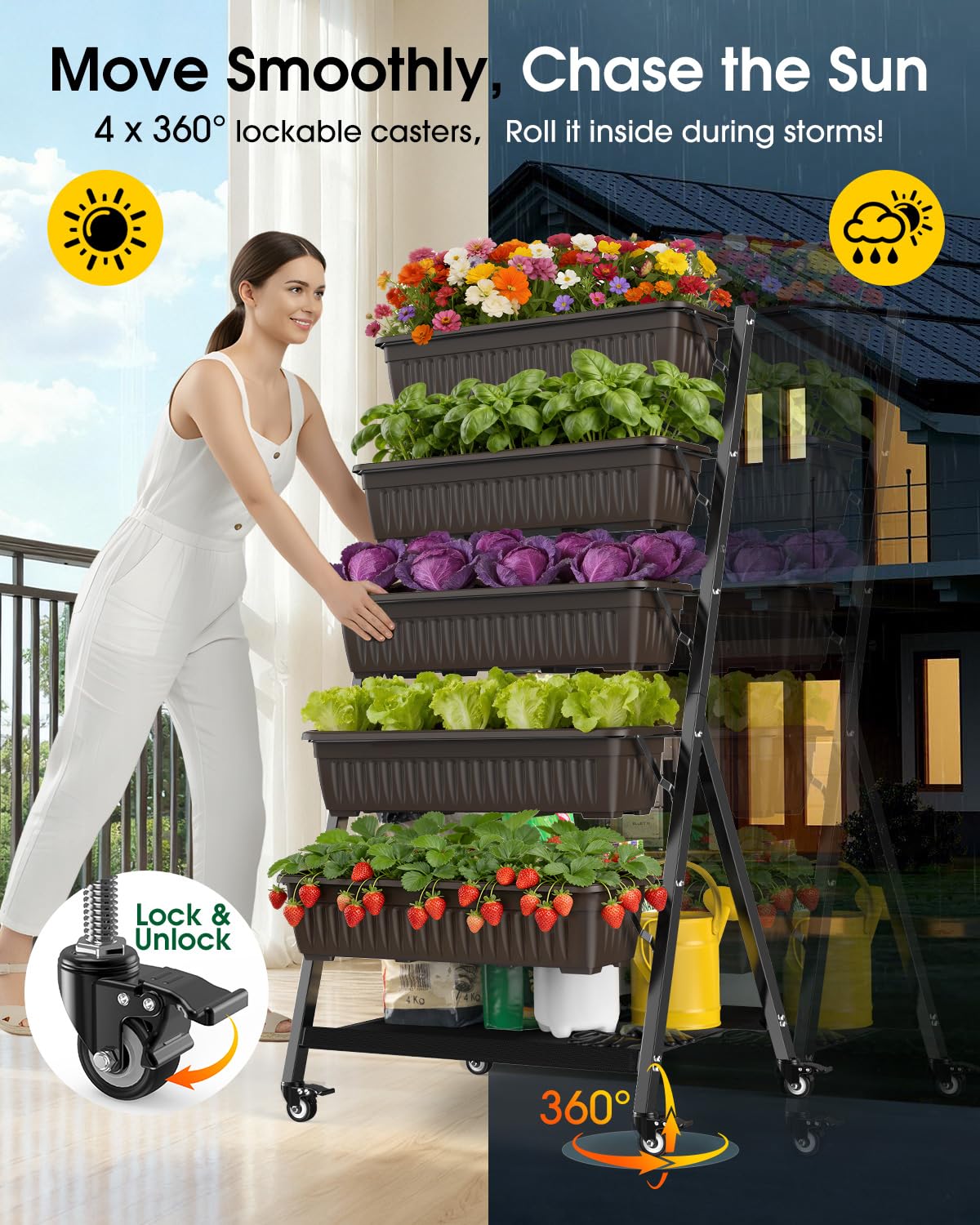 Olaiti Textilene mesh bottom improves airflow and soil stability in each bin.
