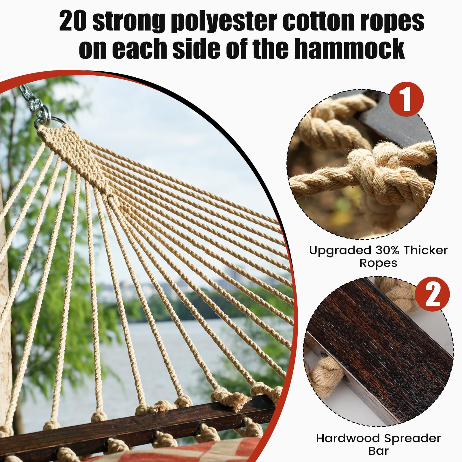 OLALACOZY outdoor hammock for patio and garden lounging with ample space.