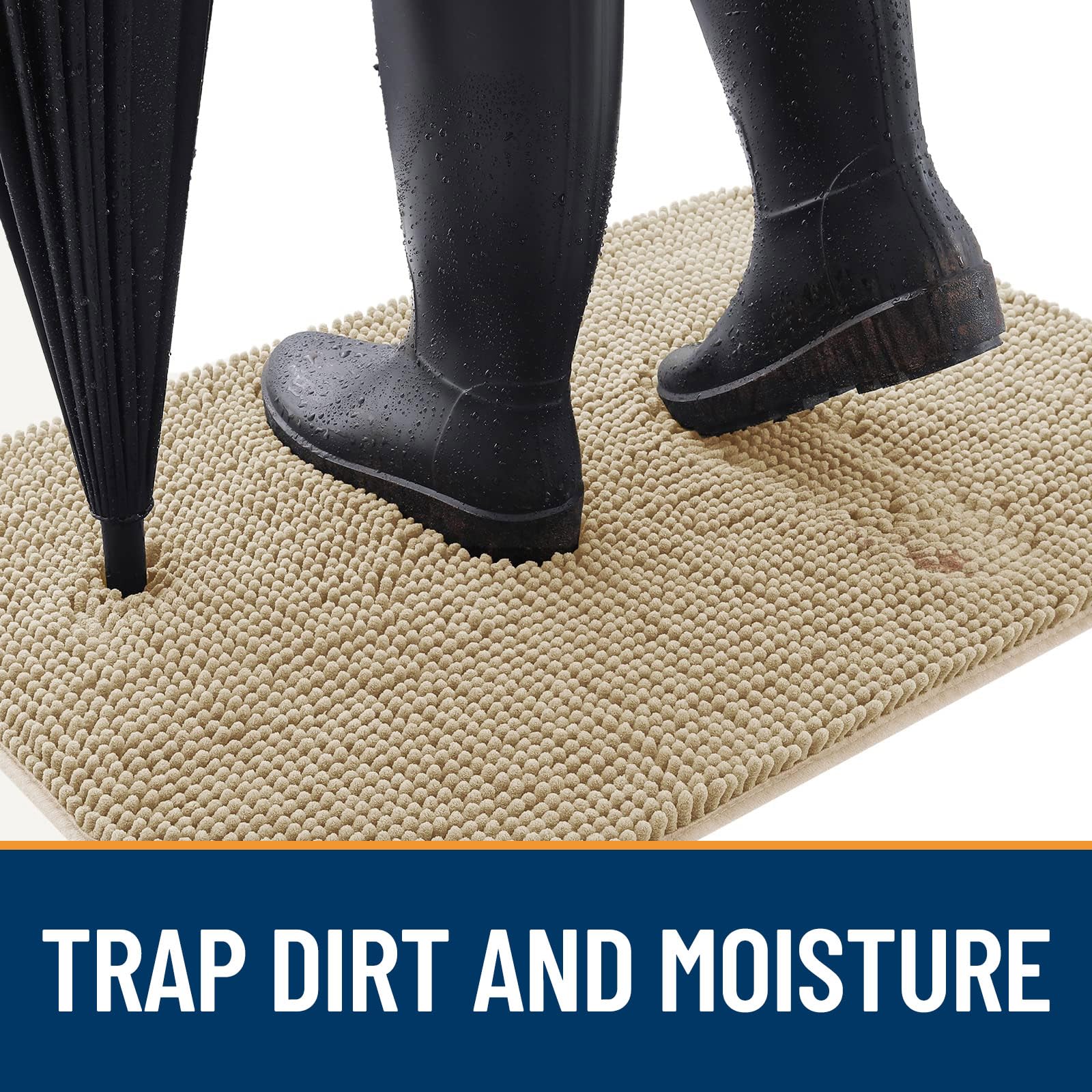 OLANLY absorbent chenille mat handles dirt and moisture at door.