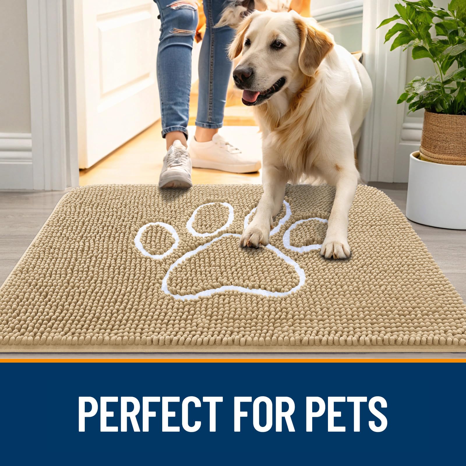 OLANLY beige entryway carpet blends with home decor.