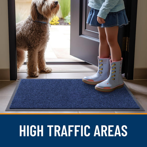 OLANLY blue front door mat adds curb appeal while protecting floors.