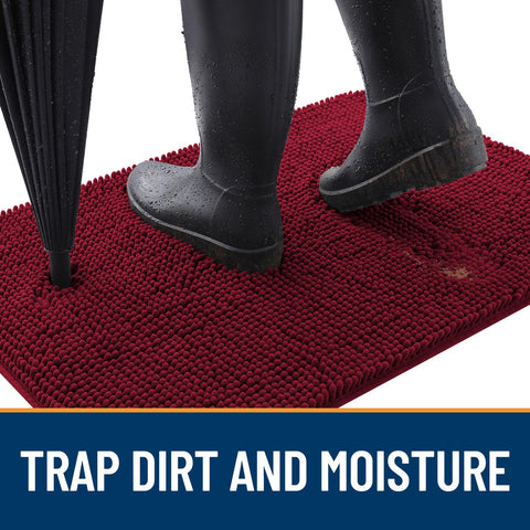 OLANLY chenille mat absorbs moisture and dirt for a cleaner foyer.