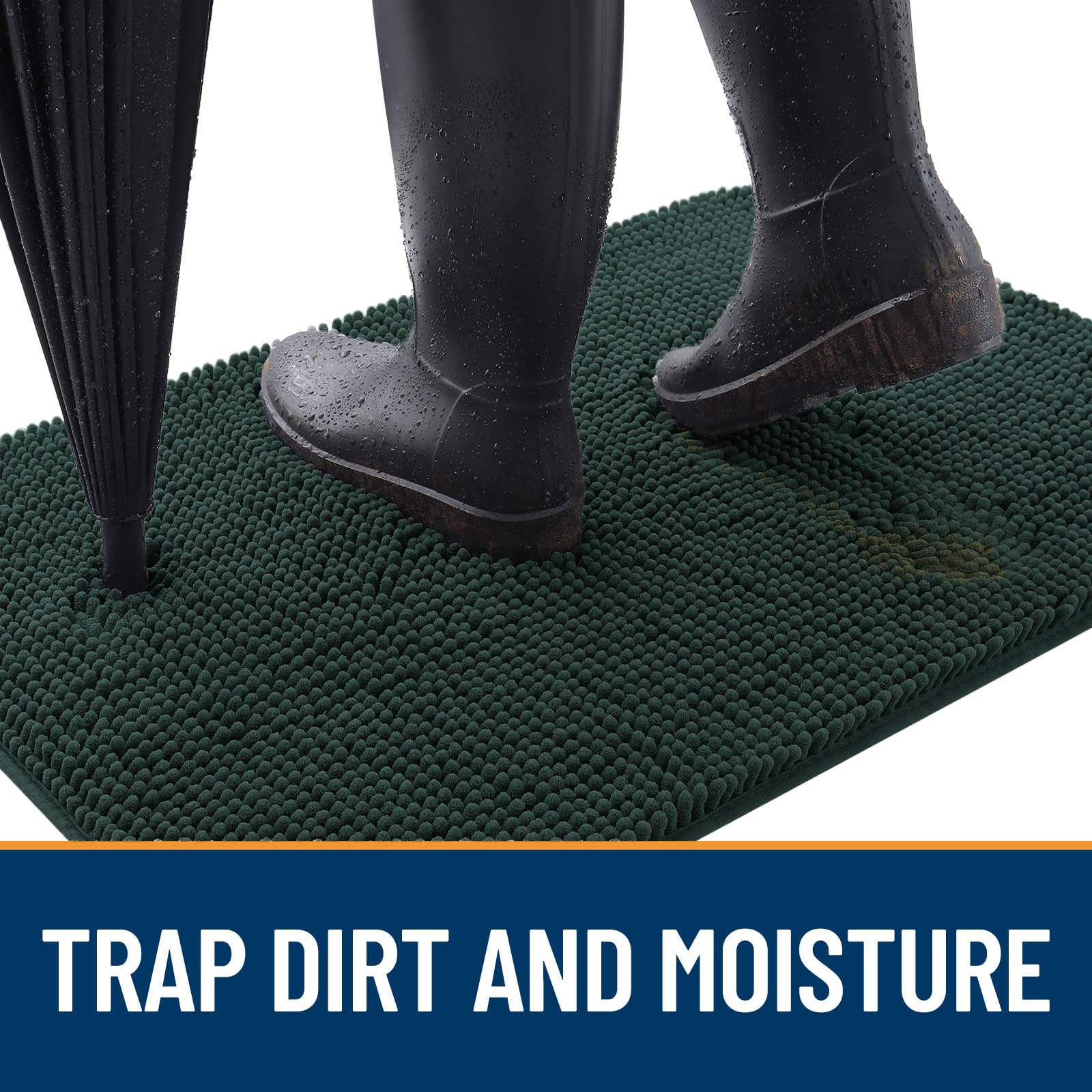 OLANLY chenille door mat absorbs moisture for quick drying.