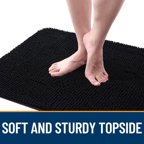 OLANLY chenille mat with a low-profile design fits under doors.