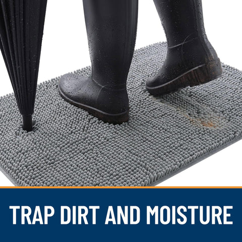 OLANLY chenille doormat absorbs moisture and dirt at the threshold.