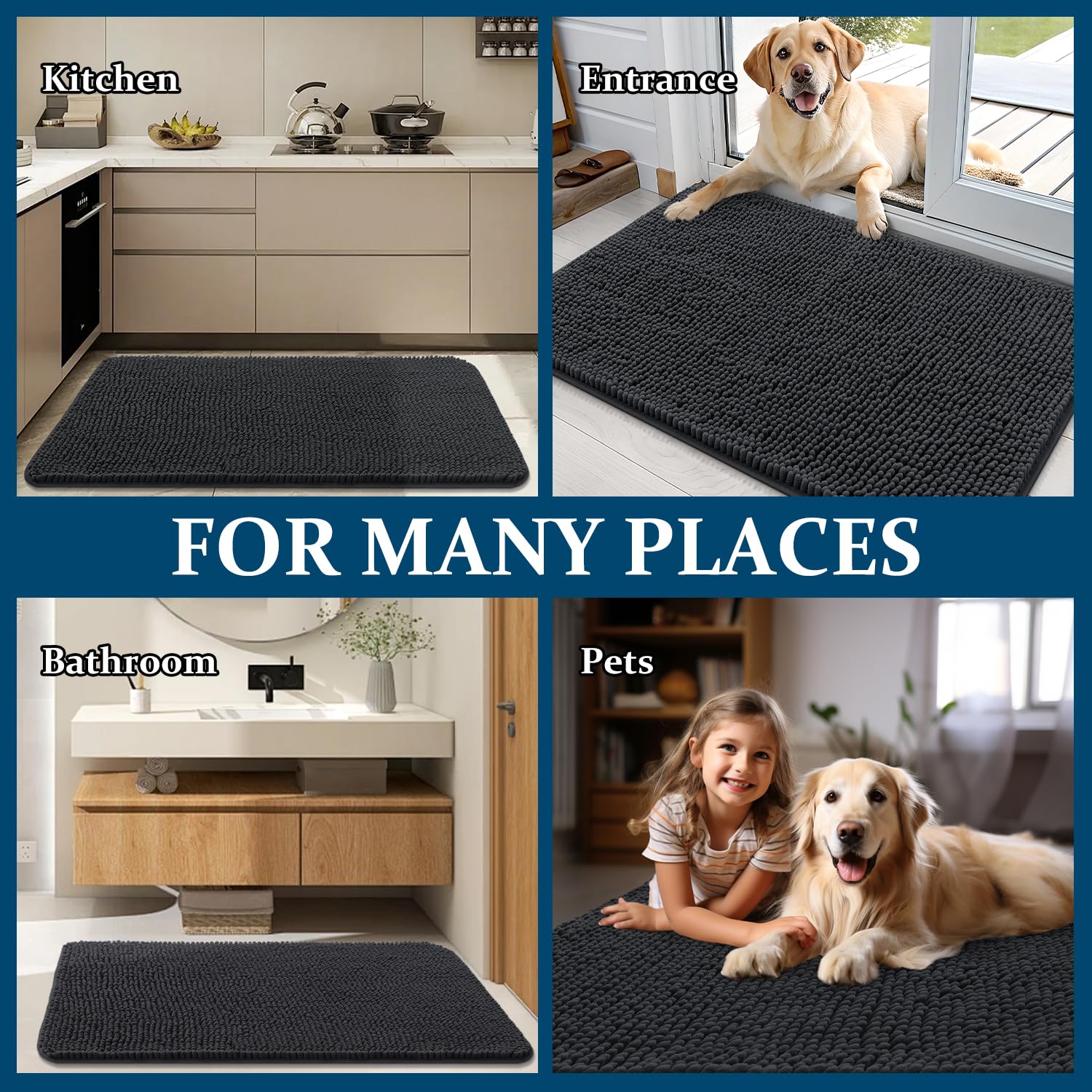 OLANLY dog door mat dark-grey-entryway color blends with decor.