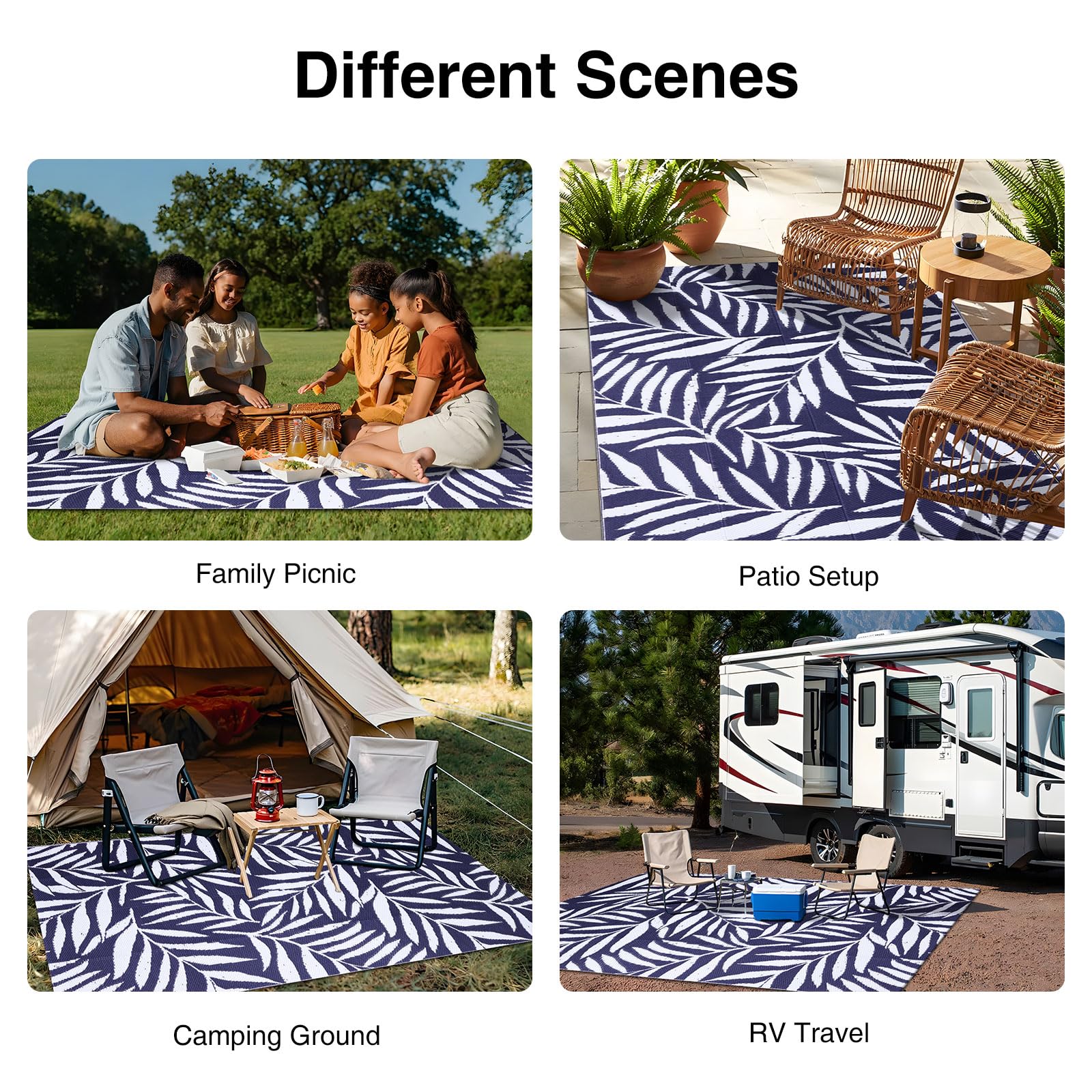 OLANLY leaf-pattern rug suitable for balconies, decks, and patios