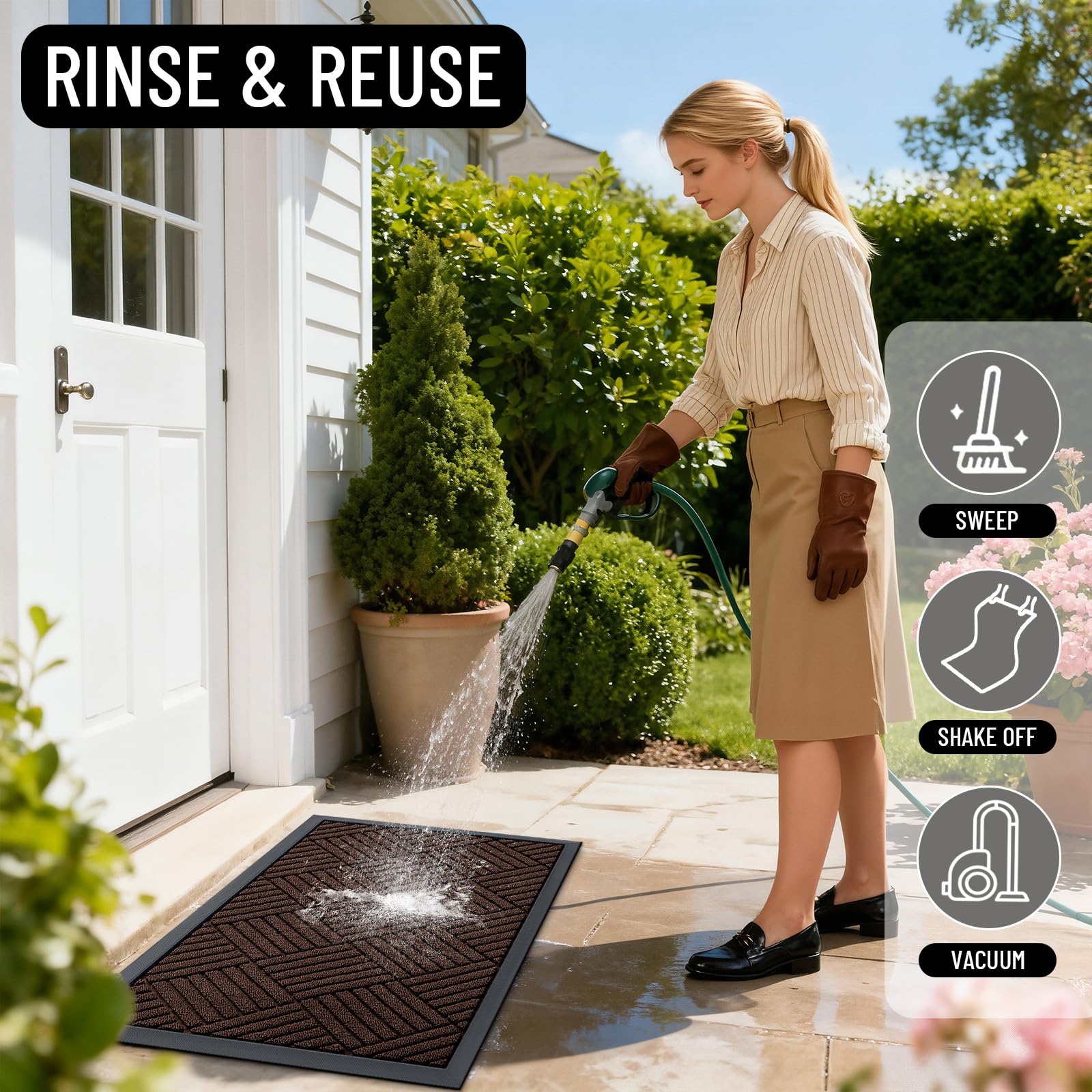OLANLY diamond brown front door mat adds style while withstanding daily wear.