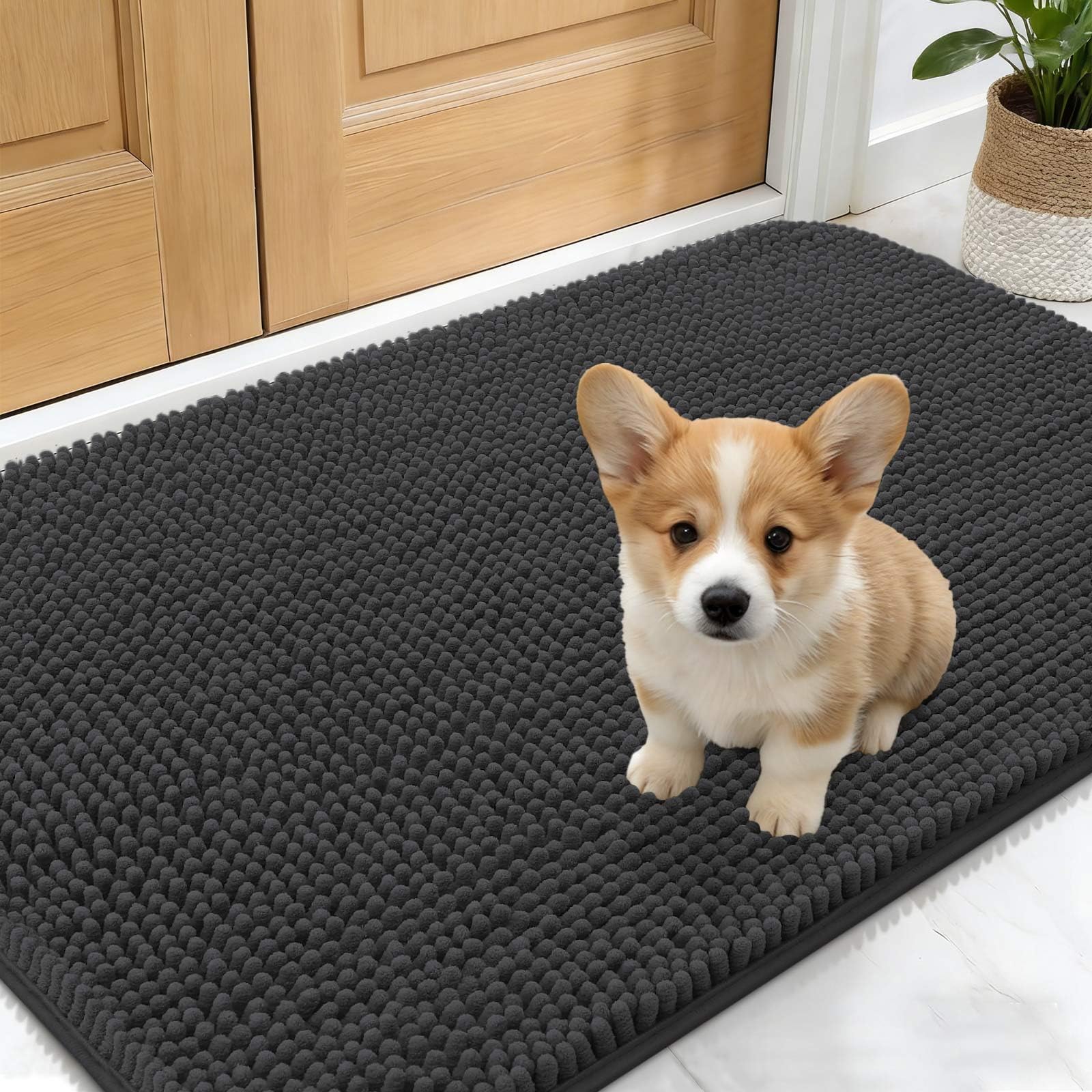 OLANLY dog door mat captures muddy paws and absorbs moisture at the entry