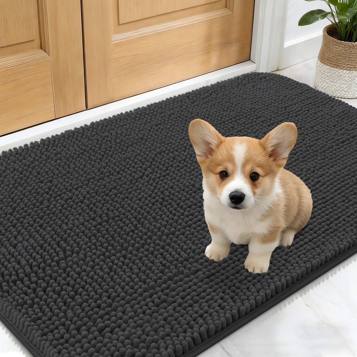 OLANLY dog door mat captures muddy paws and absorbs moisture at the entry