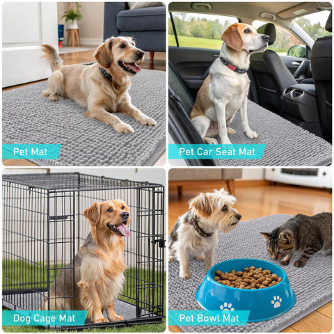OLANLY mat sits by bowls or entryways, catching spills and muddy footprints.