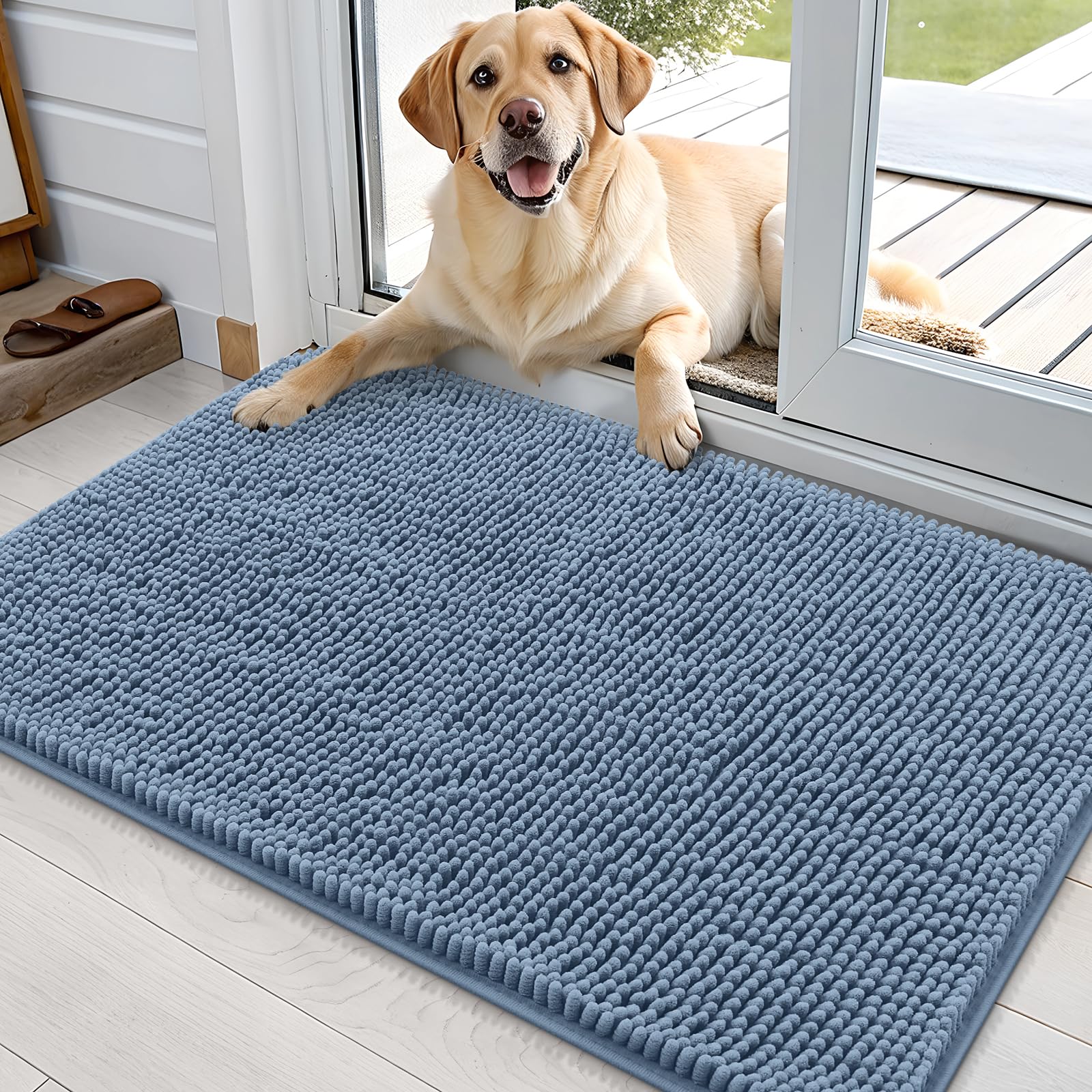 OLANLY dog door mat 36x24 in airy blue absorbing moisture at the doorway