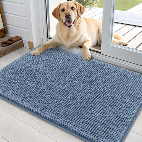 OLANLY dog door mat 36x24 in airy blue absorbing moisture at the doorway