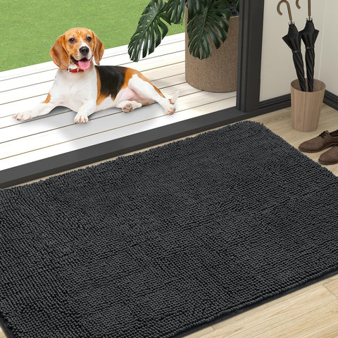 OLANLY dog door mat with plush chenille for muddy paws and quick moisture absorption.