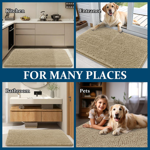 OLANLY dog door mat beige-color blends with decor while reducing mess.