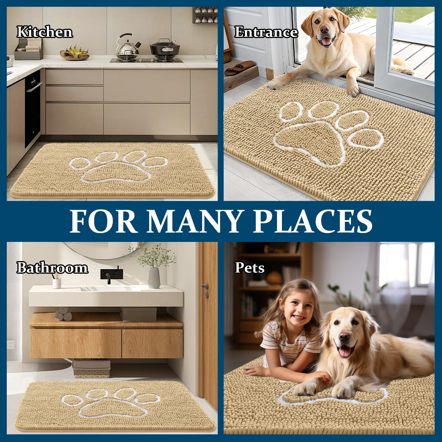 Beige entryway mat from OLANY complements decor while concealing dirt