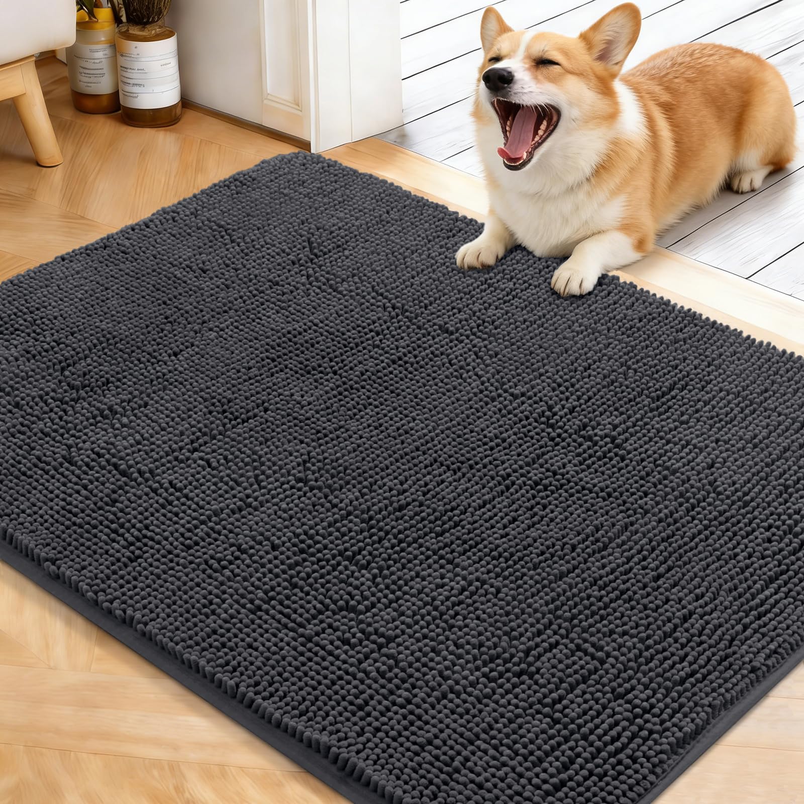 OLANLY dog door mat chenille-soft offers plush comfort at entryways