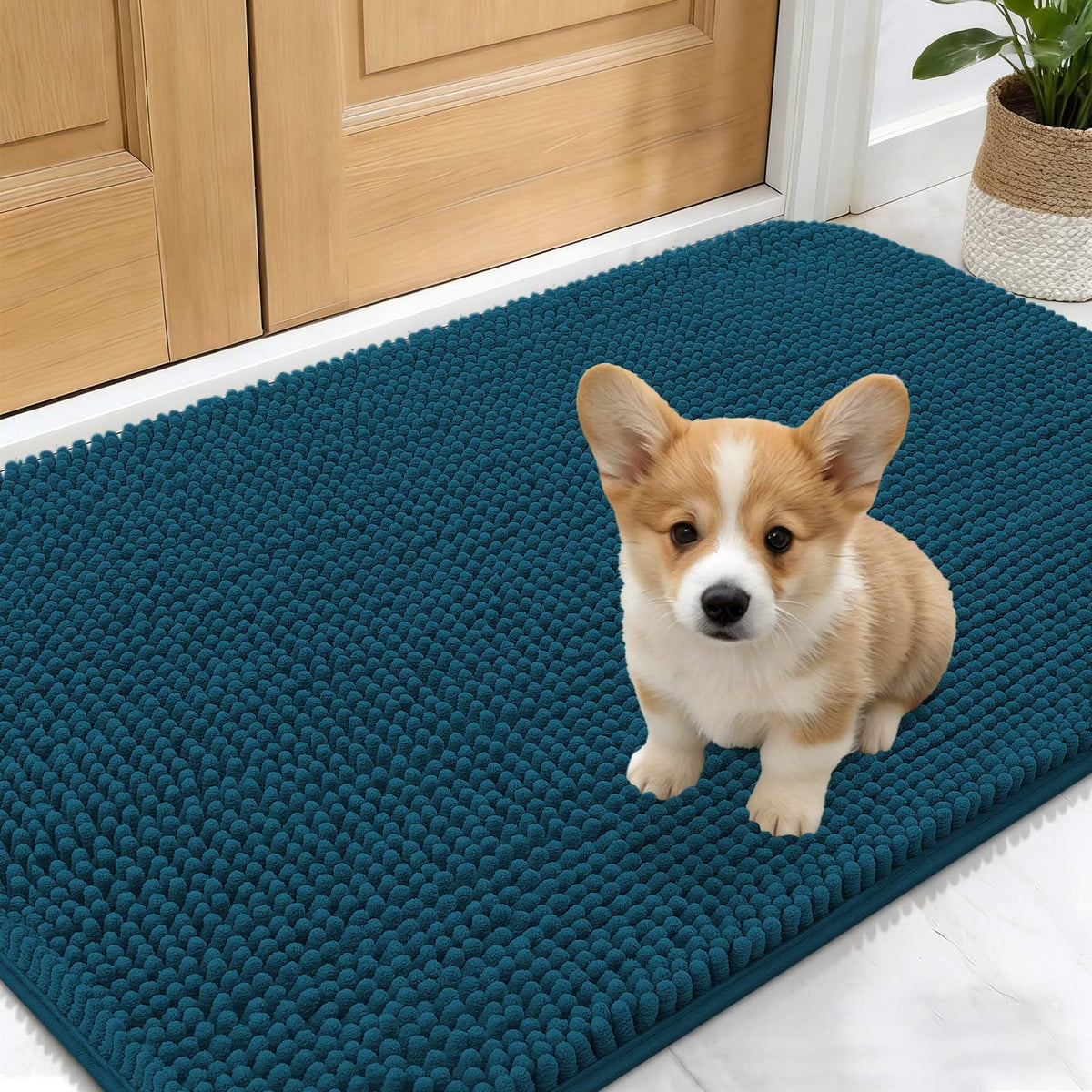 OLANLY dog door mat with muddy-paws 24x16 keeps entry clean and dry.