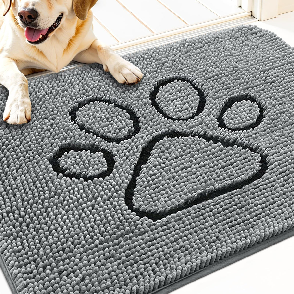 OLANLY paw-print dog door mat absorbs mud and moisture at the entry