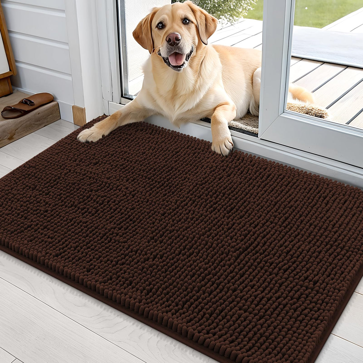 OLANLY dog door mat absorbs muddy paws at doorway.