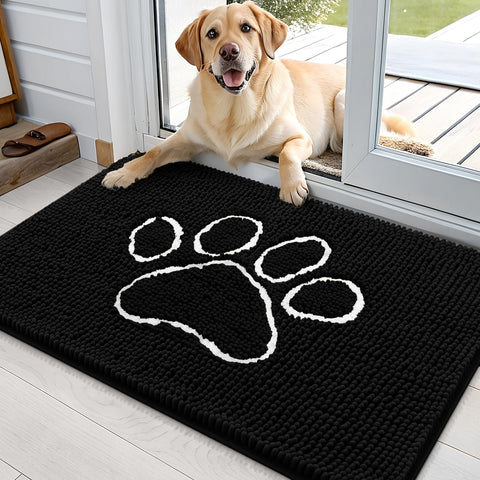 OLANLY dog door mat with muddy paws design for entryways and moisture absorption