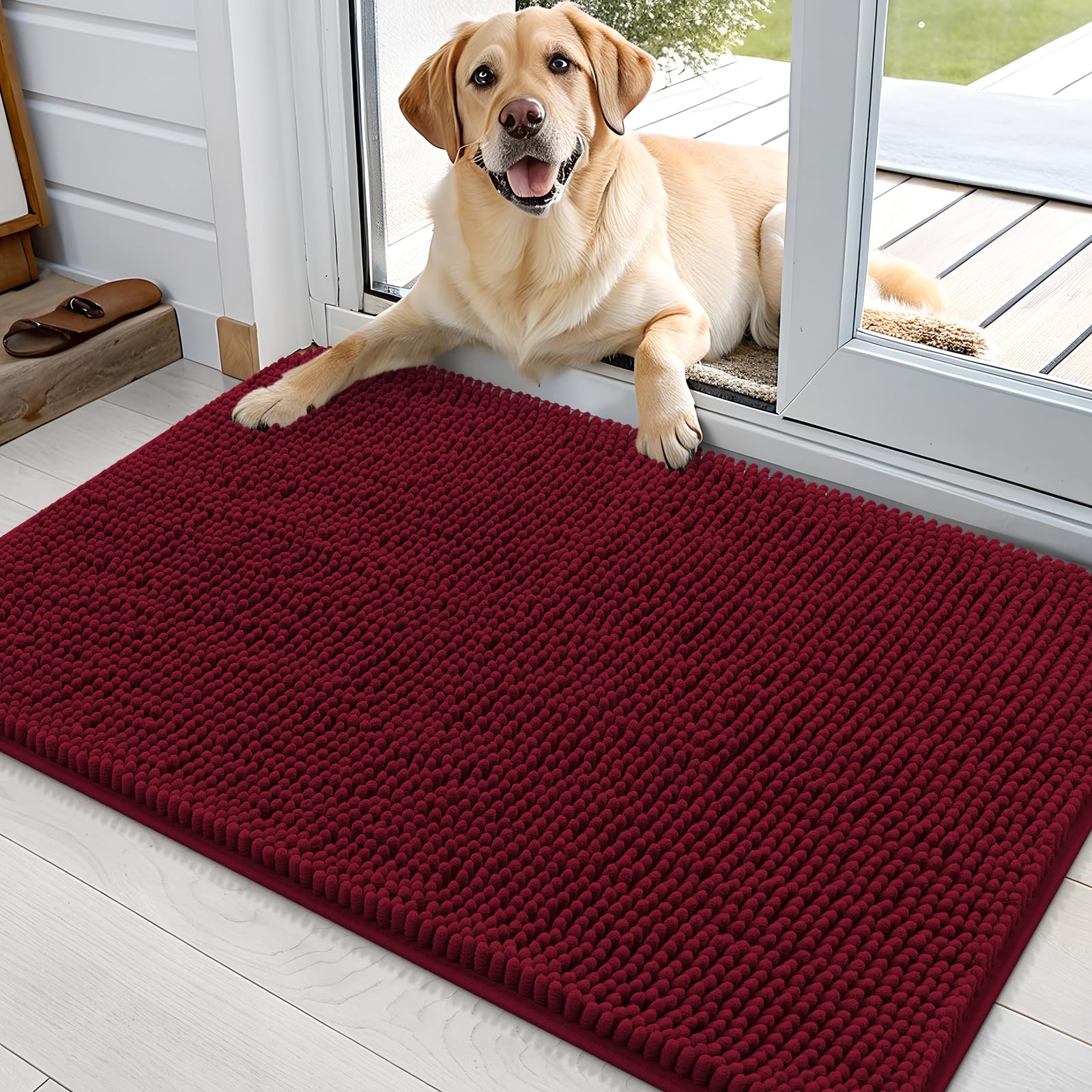 OLANLY dog door mat with muddy paws for quick entryway cleanup.