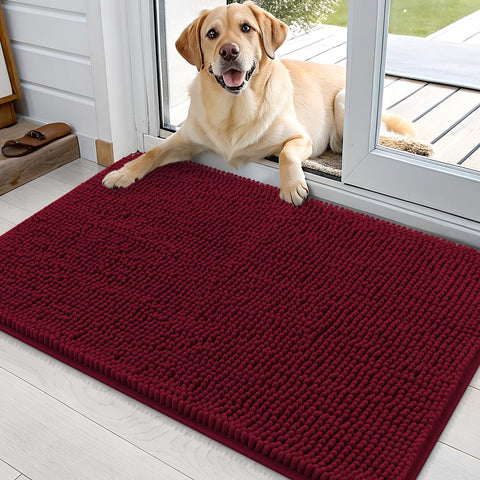 OLANLY dog door mat with muddy paws for quick entryway cleanup.