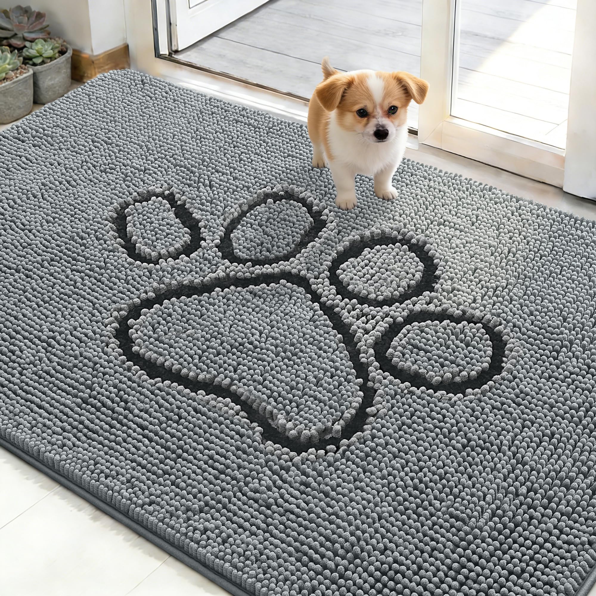 OLANLY dog door mat muddy-paws; absorbs moisture to keep entries clean