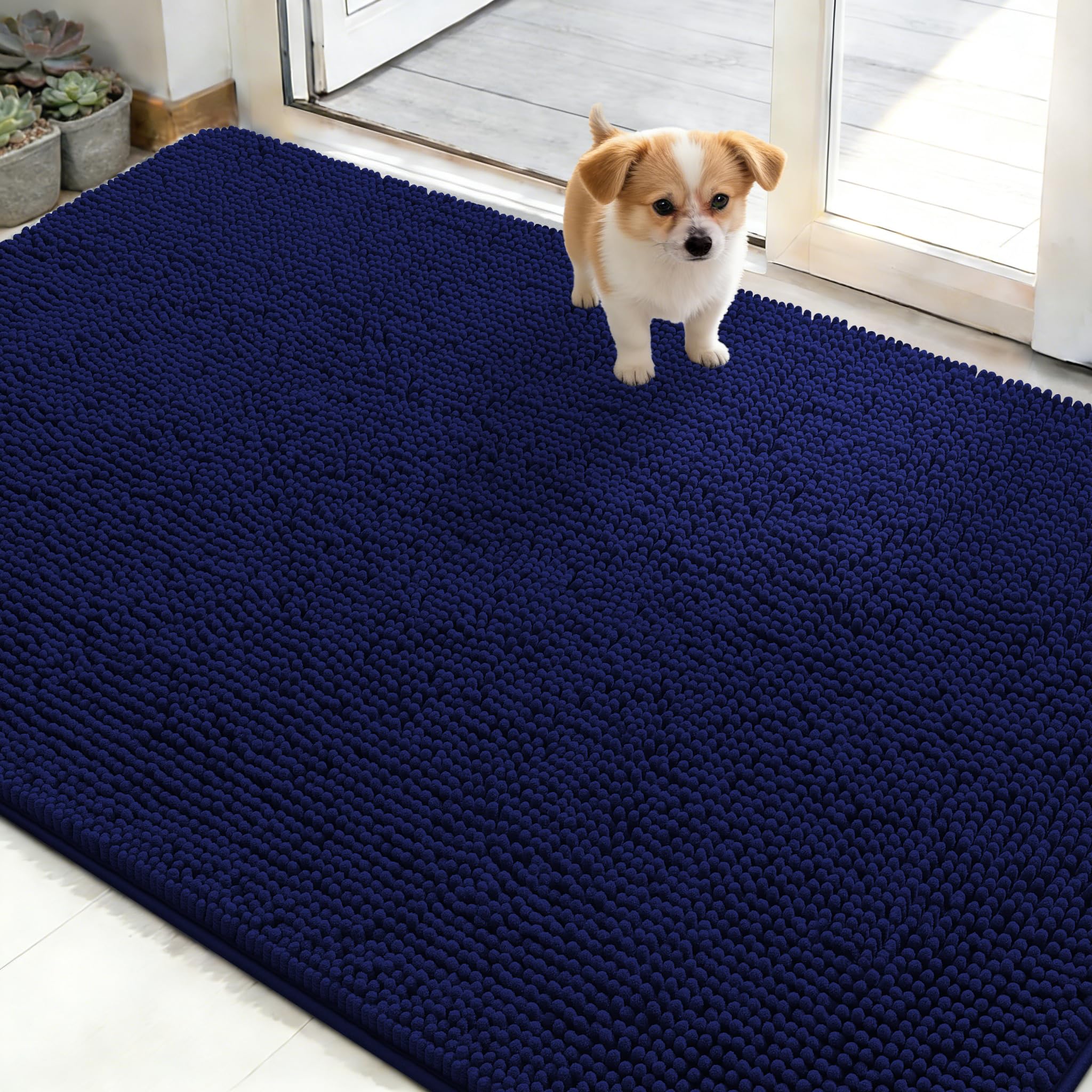 OLANLY dog door mat traps moisture from muddy paws at entry.