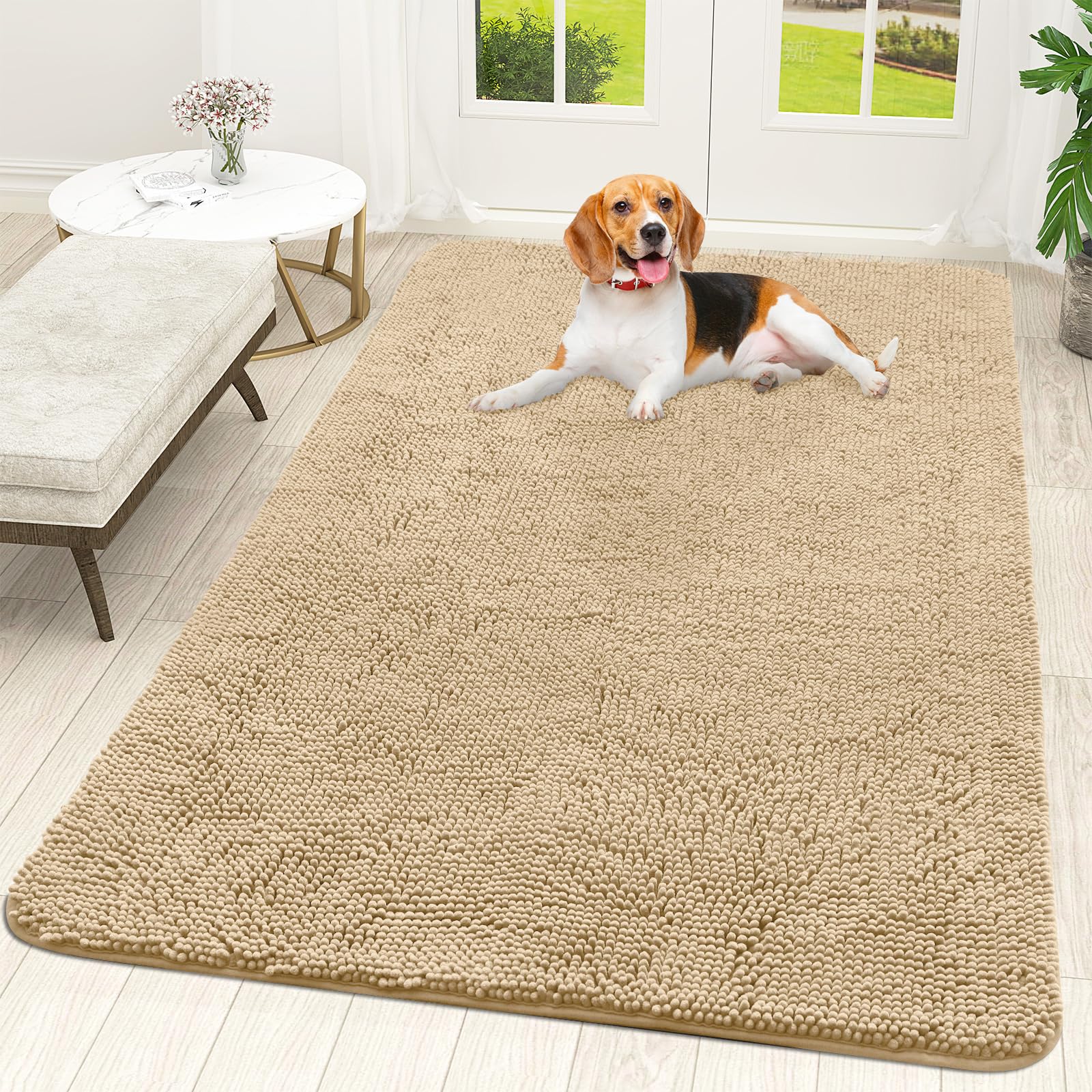 OLANLY dog door mat with muddy paws traps dirt at the entry for a cleaner home