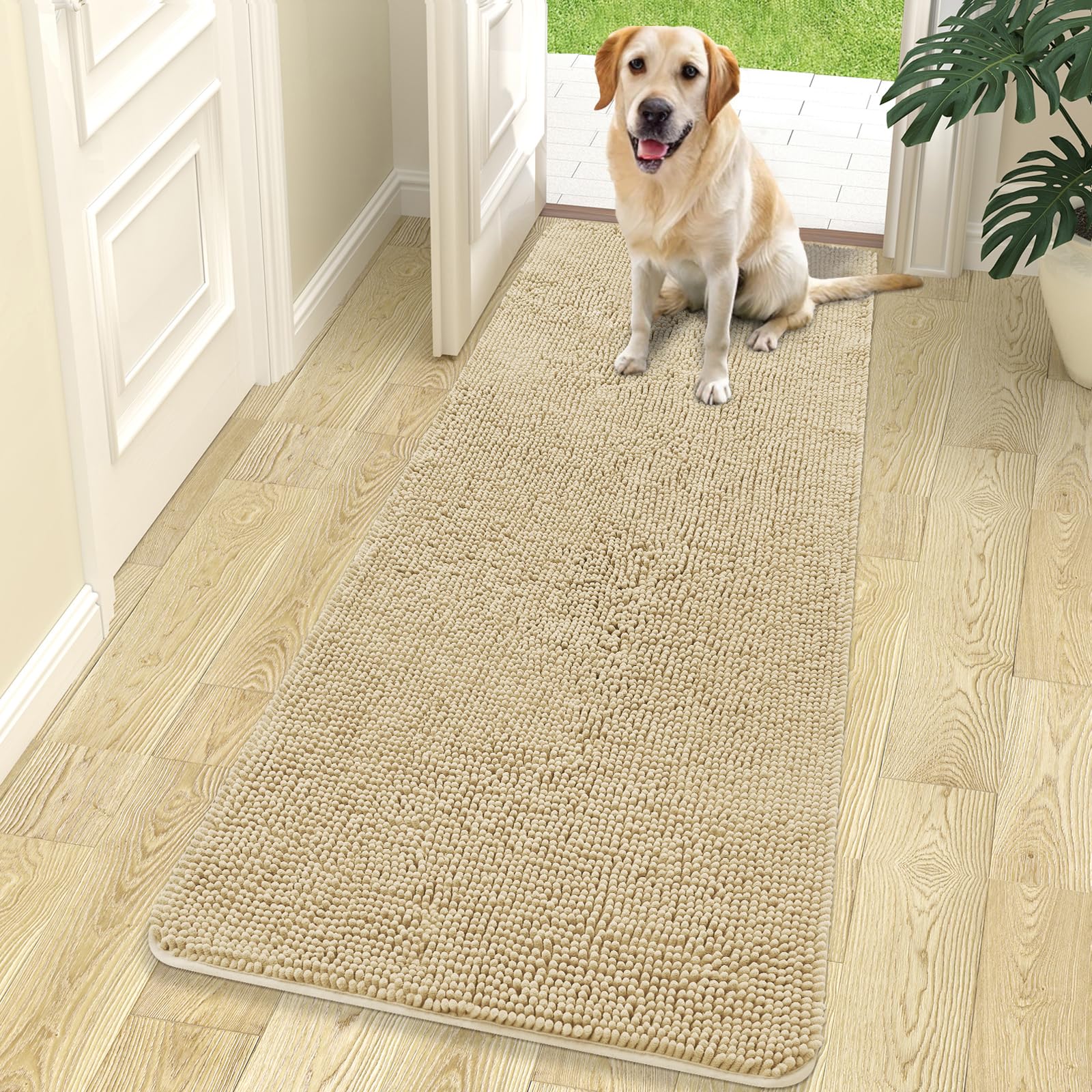 OLANLY dog door mat for muddy paws at entry, absorbs moisture and dirt.