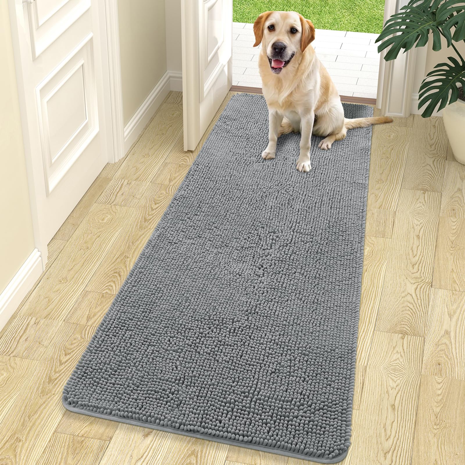 OLANLY dog door mat for muddy paws, absorbing moisture to keep entryways clean.