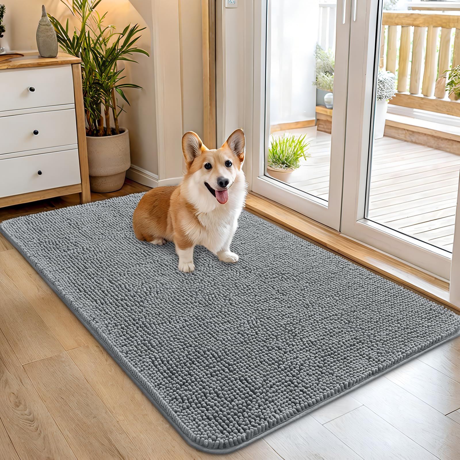 OLANLY dog door mat with muddy paws absorbs moisture, keeping floors clean