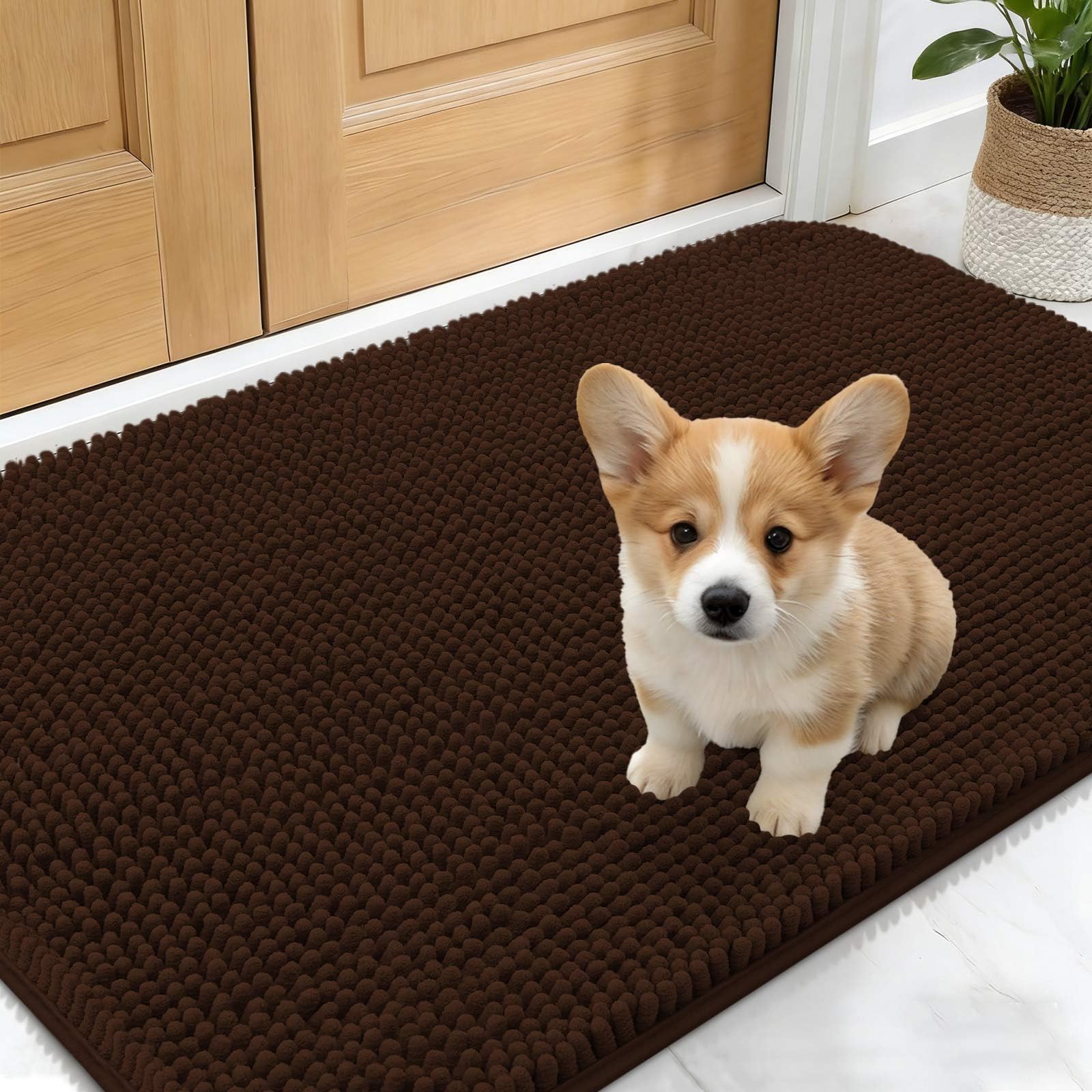 OLANLY dog door mat for muddy paws absorbs moisture and dirt at entry