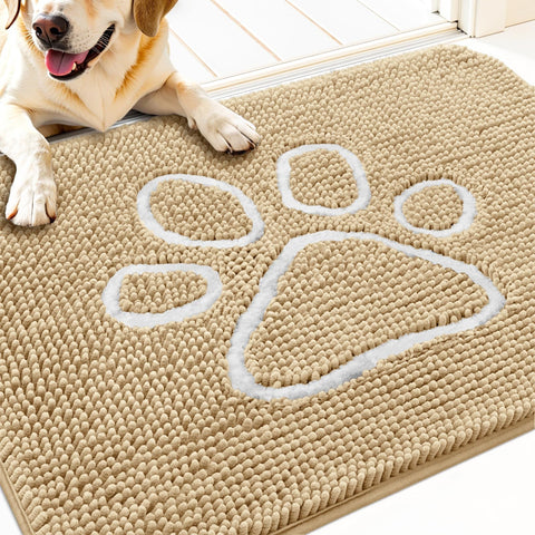OLANLY dog door mat with paw print design traps mud at the entry.