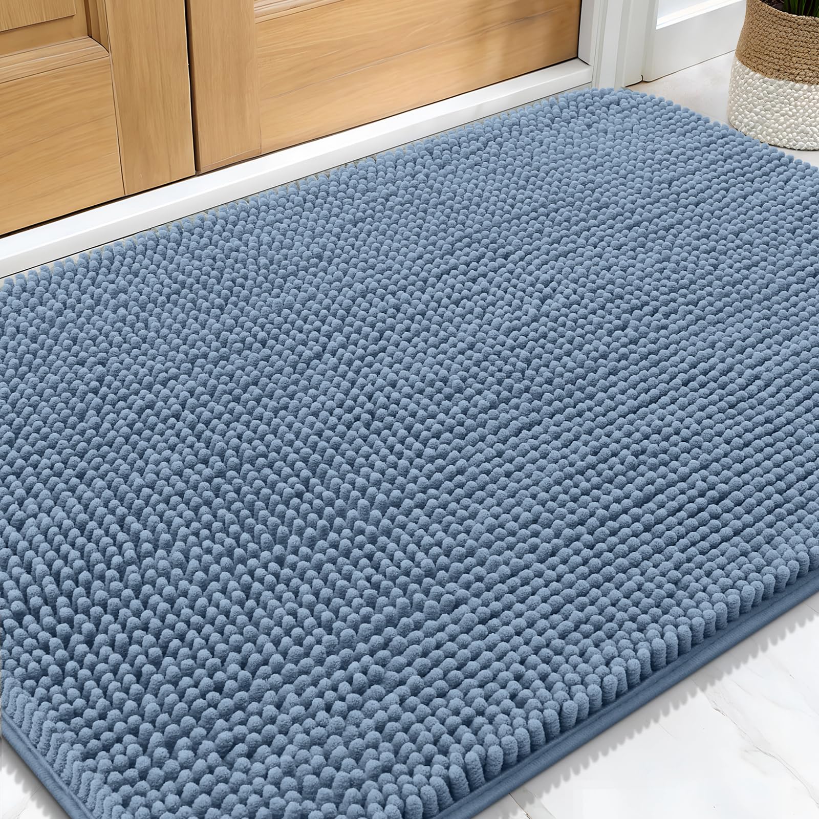 OLANLY dog door mat with muddy paws cleans dirt and moisture at the entry.