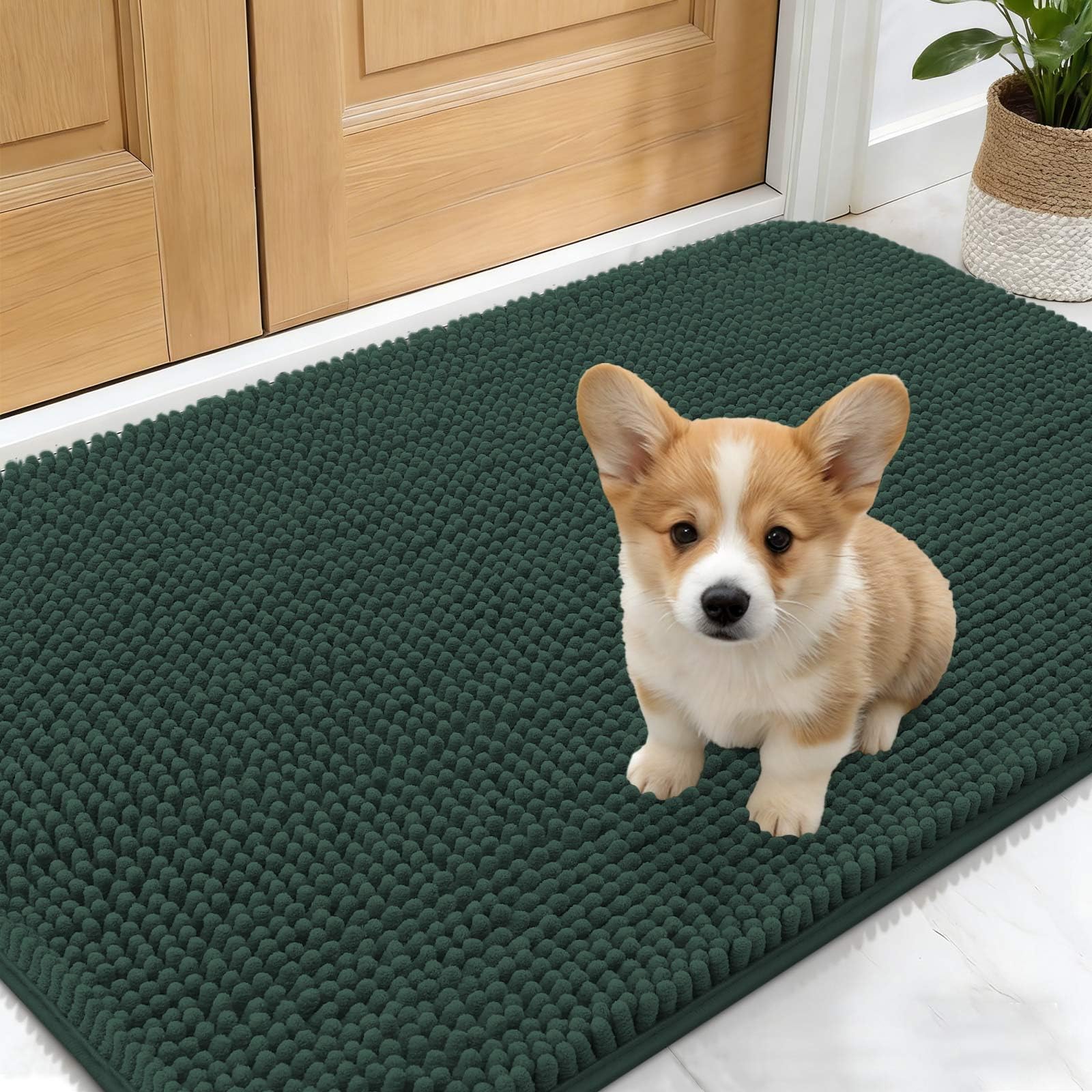 OLANLY dog door mat with muddy paws traps dirt at the entry.