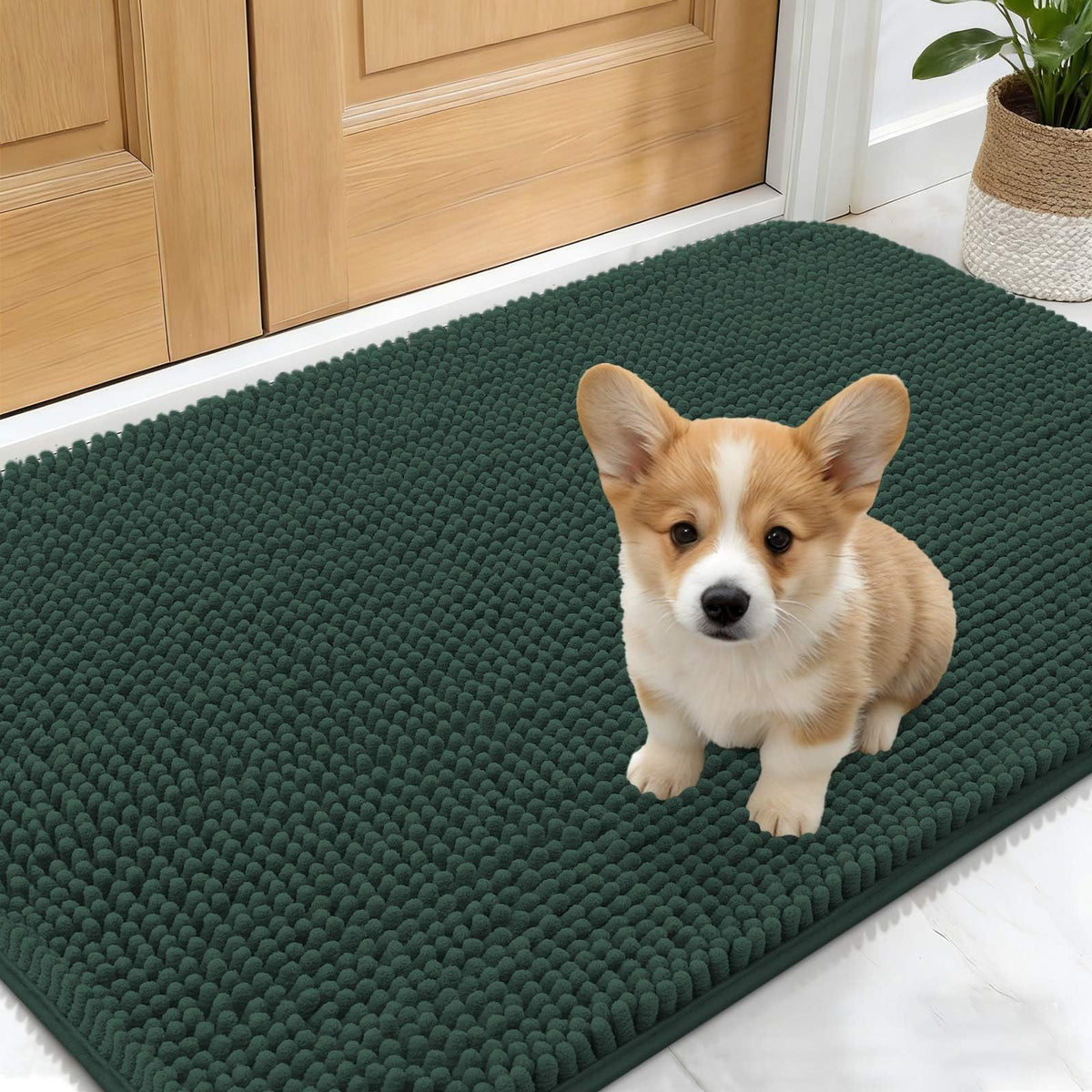 OLANLY dog door mat with muddy paws traps dirt at the entry.
