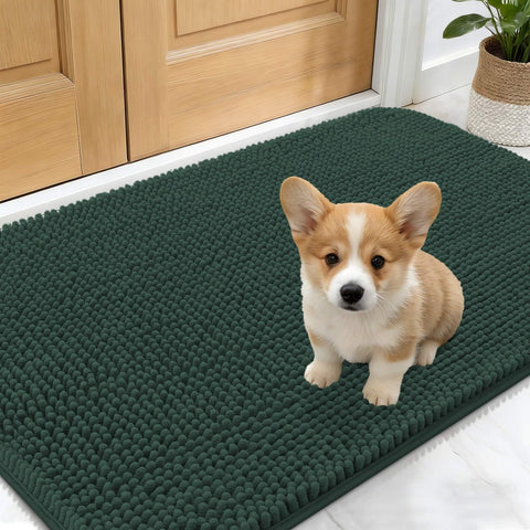 OLANLY dog door mat with muddy paws traps dirt at the entry.